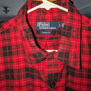 Polo Ralph Lauren Classic Red Black Plaid Cotton Twill Long Sleeve Shirt Men's L